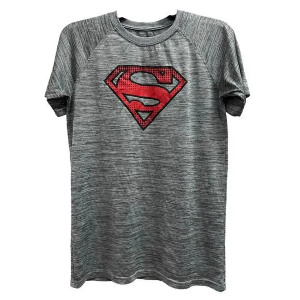Superman dri fit embossed short sleeve gray top sz youth XL